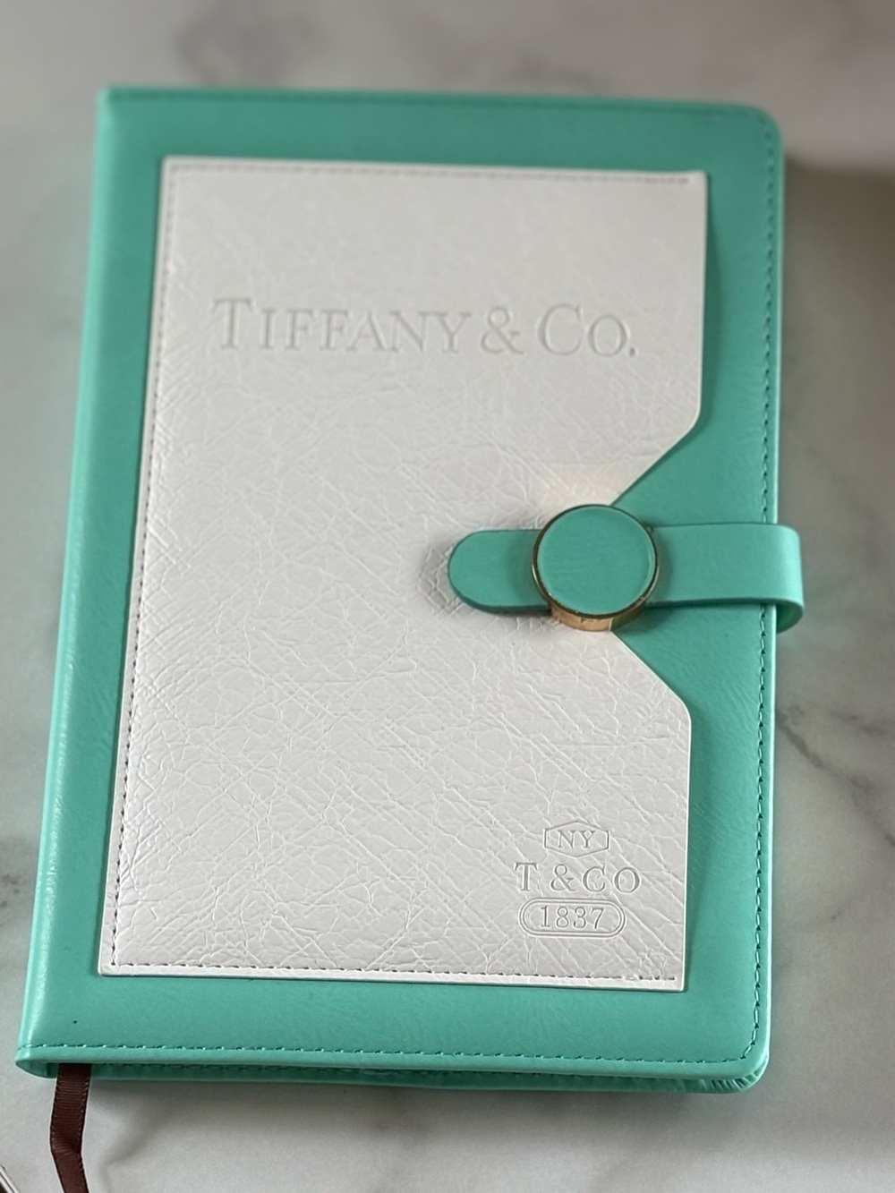 Tiffany & Co. Turquoise and White Leather Tablet Cover with Strap
